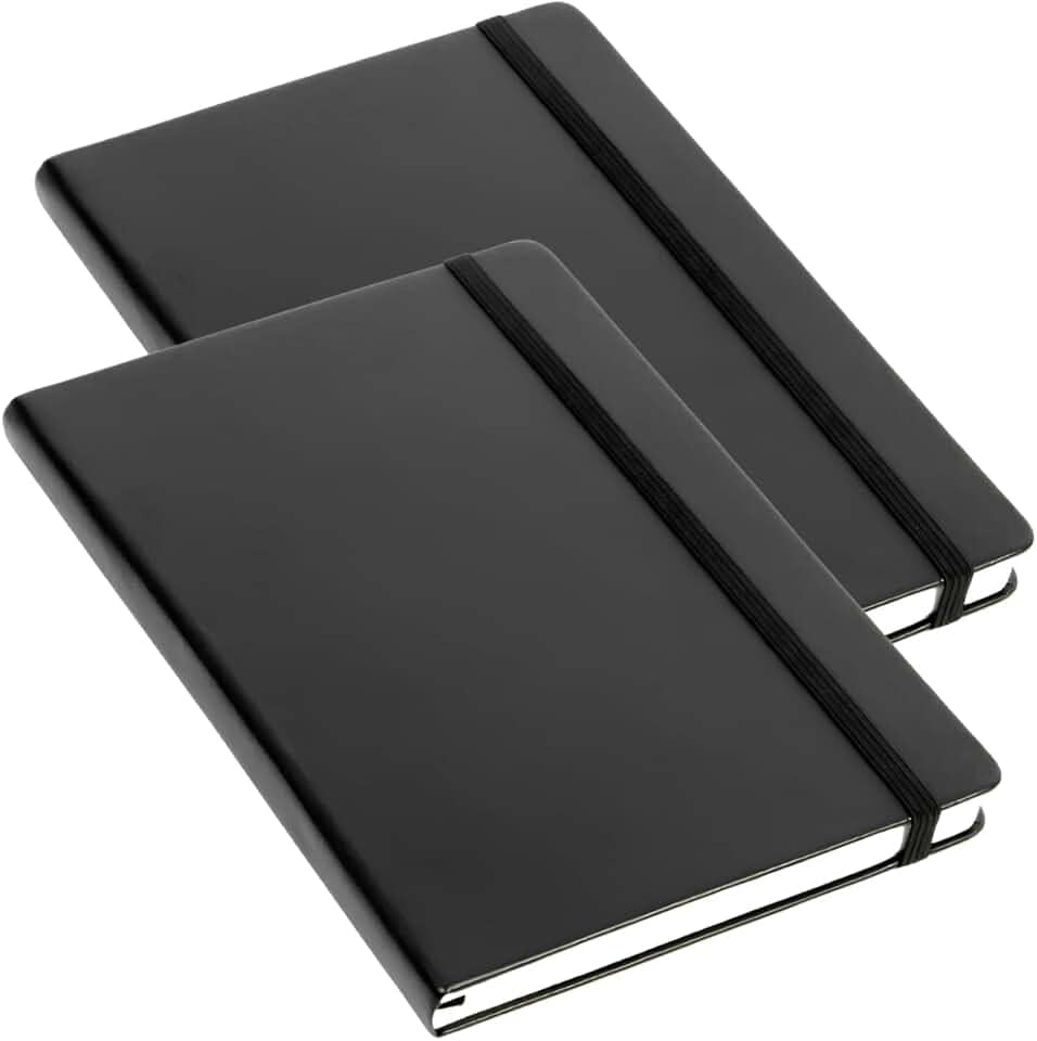 Kit 2 Caderneta Para Anotações Capa Dura Pautada ou Sem Pauta com Elastico A5 80 Folhas Marca CALMFY (Sem Pauta).