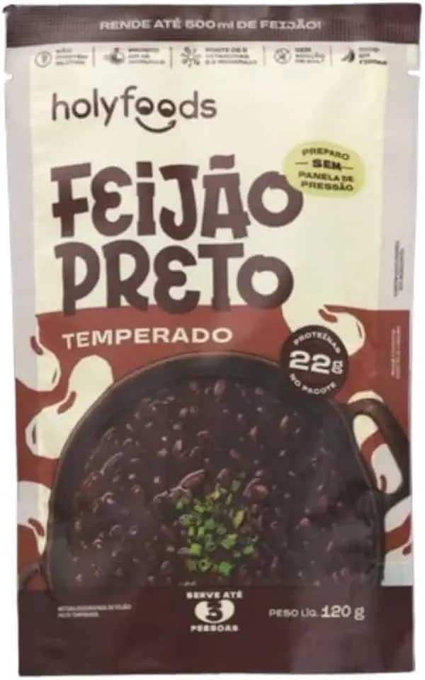 FEIJÃO PRETO TEMPERADO SEM PANELA DE PRESSÃO HOLYFOODS 120G