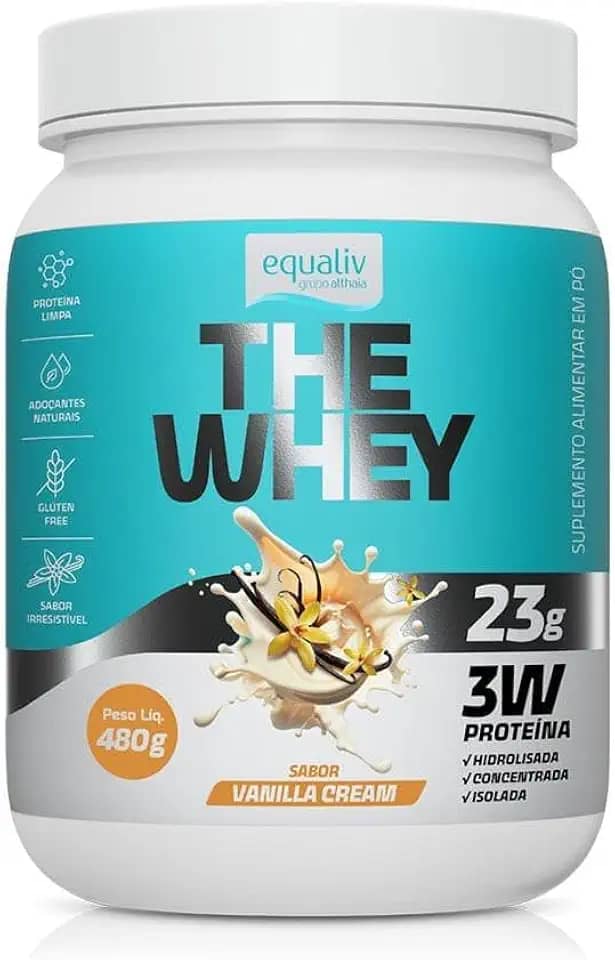 Equaliv The Whey 480g – Whey Protein Concentrado, Isolado e Hidrolisado para Ganho de Massa e Recuperação Muscular – Sabor Vanilla, Adoçado Naturalmente