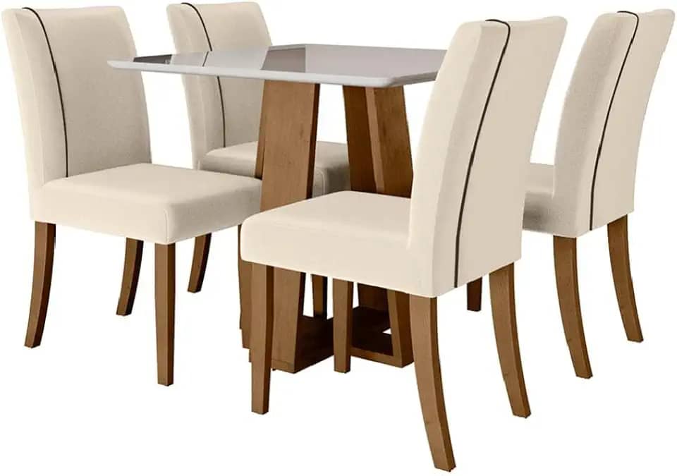 Conjunto de Mesa Sala de Jantar Atenas com 4 Cadeiras Carvalho/off White/bege 0,90m Quadrada Dobuê