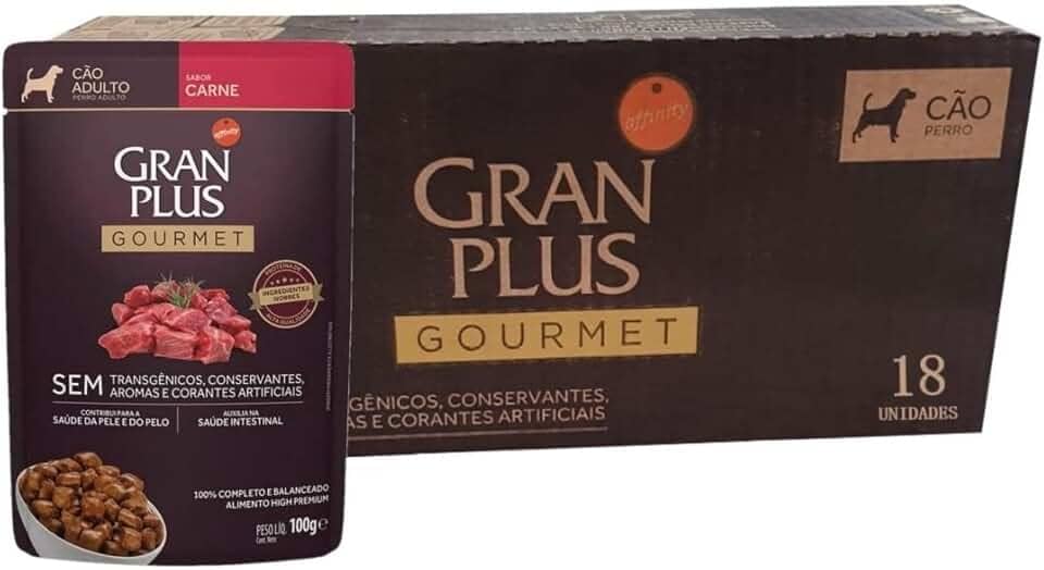 GRANPLUS SACHÊ GOURMET CAO ADULTO CARNE 100g - pack com 18 unidades