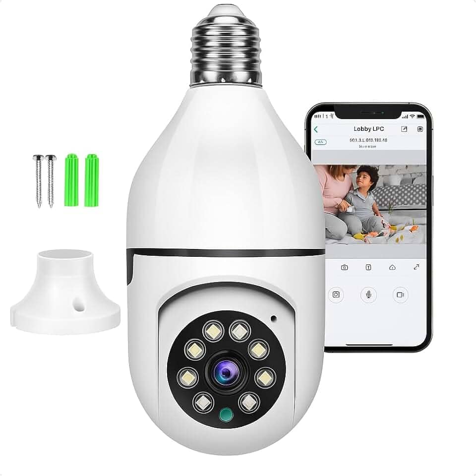 Câmera de Segurança Lâmpada IP Wi-Fi 360° Full HD 1080p, Giratória, Bivolt, Prova D’Água, Visão Noturna, Detecção de Movimento