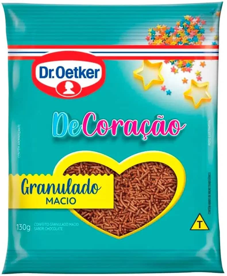 Dr. Oetker Confeito Granulado Macio, Sabor Chocolate, Decoração e Finalização de Doces e Sobremesas, 130g