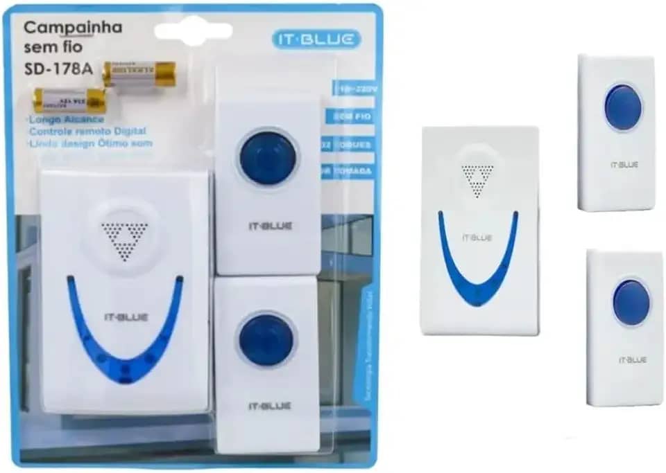 Campainha sem Fio para Idosos Longo Alcance 100 Metros de Distância com 32 Toques Residencial Comercial Bivolt + Pilha