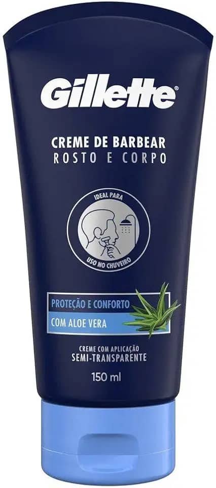 Gillette Creme de Barbear Rosto e Corpo com Aloe Vera, Ideal para Barbear com um Aparelho de Barbear no Chuveiro 150mL