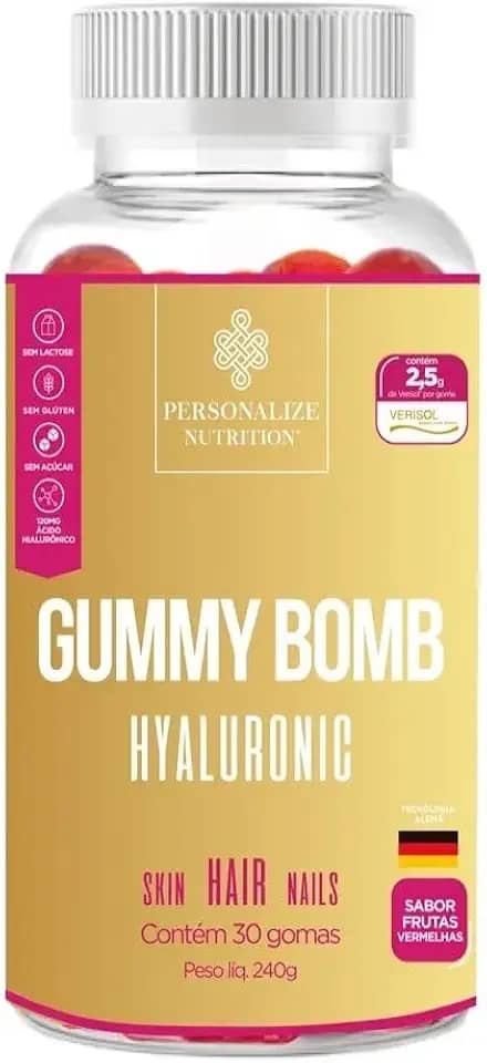 Gummy Bomb Hyaluronic - Colageno Verisol com Tecnologia Alemã - 30 Gomas com 120mg de Ácido Hialurônico, 2,5g de Verisol por Goma, Silício Orgânico, Minerais e Vitaminas