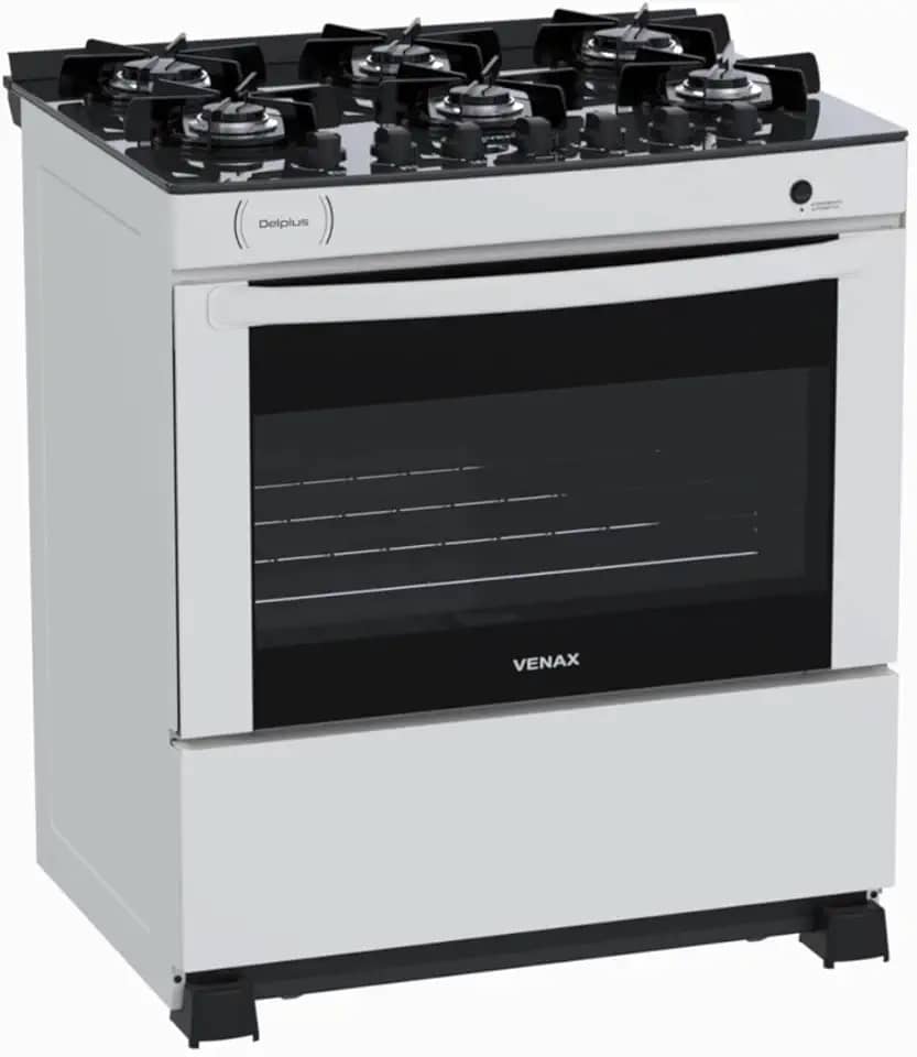 Fogao 6 Bocas Venax Delplus Vitreo Bl Branco Gas Glp