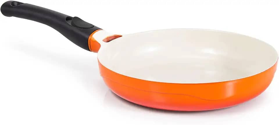 LE COOK Frigideira Premier Revestimento Cerâmica Antiaderente 24cm Laranja Cabo Destacável Alta Performance, Fundo de Indução, Forno, Fogão Gás Elétrico Vitrocerâmico