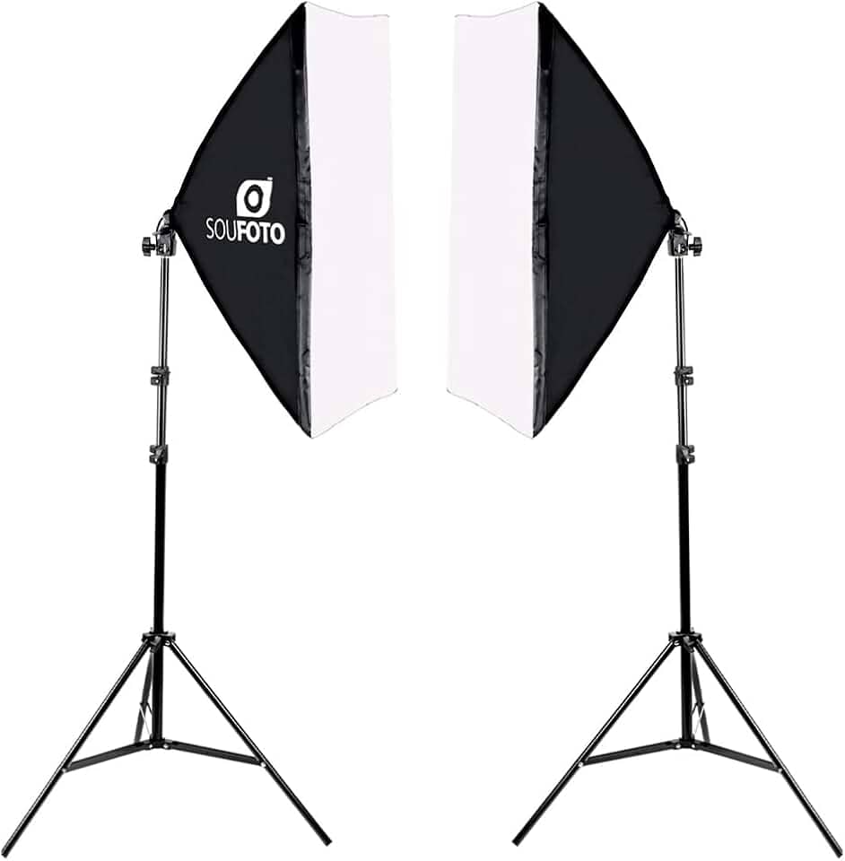 SOU FOTO Kit Softbox Duplo Profissional Iluminação Luz Continua para Fotografia e Video | 2x Softbox 50x70cm e 2x Tripés 2 metros | Modelo Duo