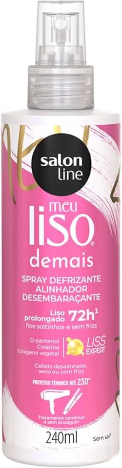 Salon Line, Meu Liso Demais, Spray Defrizante Protetor Térmico, Vegano - Para Cabelos Lisos Naturais, Alisados ou Relaxados, 240 ml