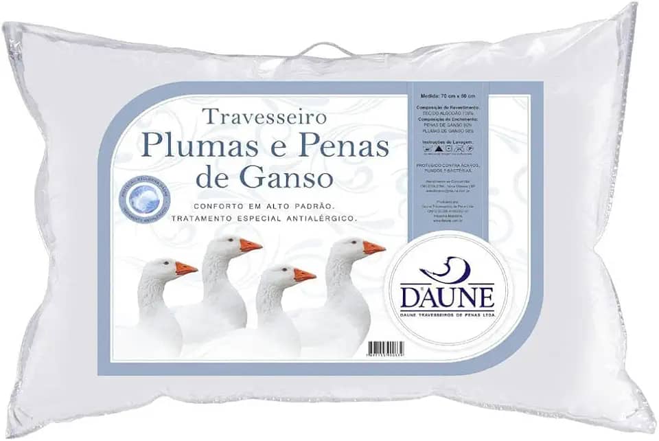 travesseiro 50 x 70 cm daune 50% plumas 50% penas de ganso