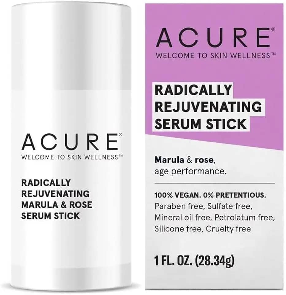 Acure, Serum Stick 100 vegano radicalmente rejuvenescedor oferece suporte antienvelhecimento, óleo de rosa de marula hidrata óleo de abacate rejuvenesce, transparente, perfumado, 30 ml