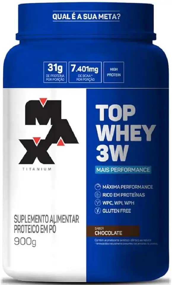 Whey Protein Max Titanium Top Whey 3W Mais Performance Sabor Chocolate 900g