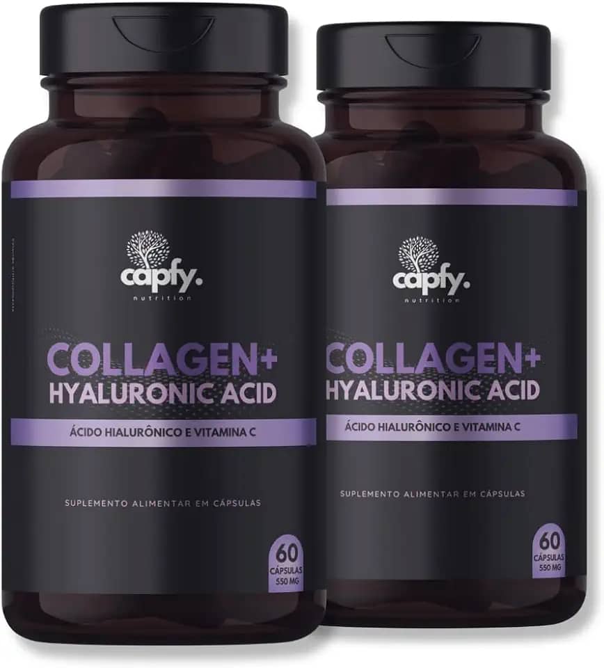 Kit 2x Colágeno Hidrolisado + Ácido Hialurônico + Vitamina C 120 Cápsulas 550mg Premium Capfy. Nutrition para Cabelo Beleza da Pele Unha e Articulações