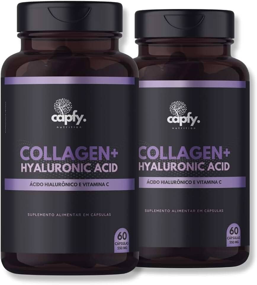 Kit 2x Colágeno Hidrolisado + Ácido Hialurônico + Vitamina C 120 Cápsulas 550mg Premium Capfy. Nutrition para Cabelo Beleza da Pele Unha e Articulações