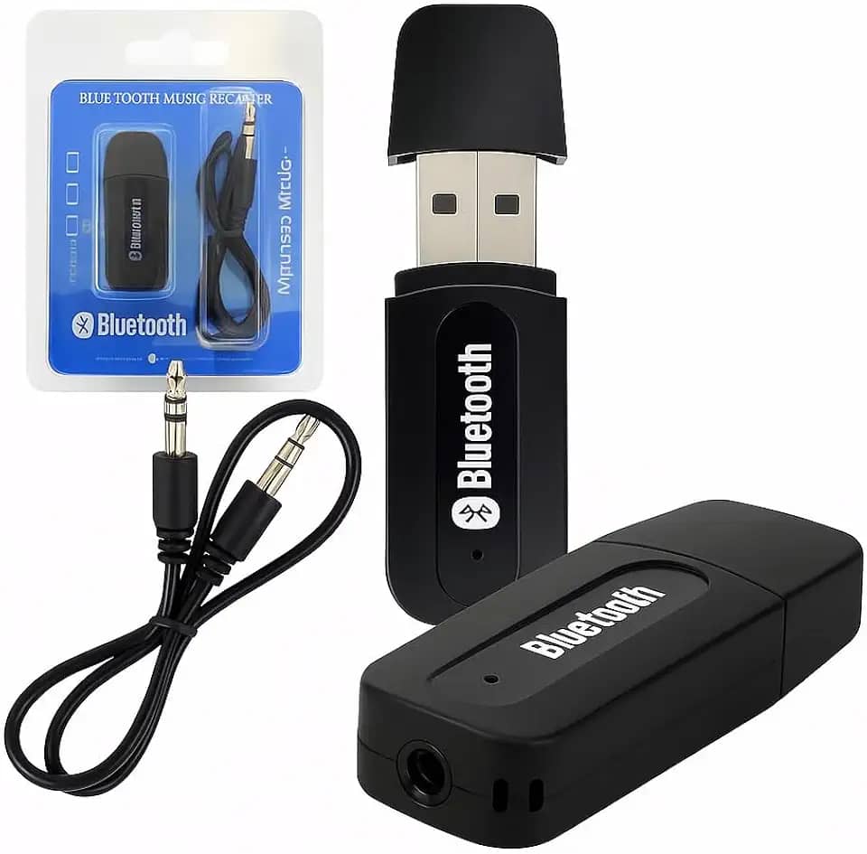Receptor Bluetooth USB, Adaptador de Áudio 3.5mm para Som, Compatível com PC, Notebook, TV, Carro e Home Theater, Preto