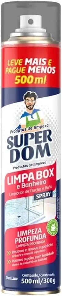 Limpa Box e Banheiro Super Dom Spray 500ml Limpeza Profunda para Vidros, Azulejos e Espelhos Remove Resíduos Sabonete