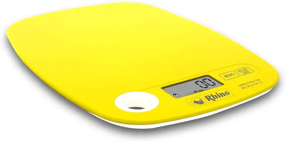 Balança digital para cozinha, 5 kg. / 1 g, Rhino BAREC-5 Design Ultra Leve e Compacto com argola para poder pendurar. Calcular o peso em gramas, libras e onças.