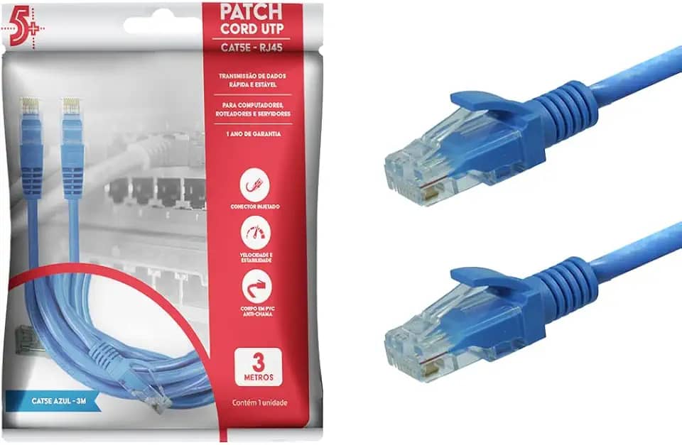 Cabo 5+ Patch Info - Patch Cord Cat5E Utp - 3M - Azul