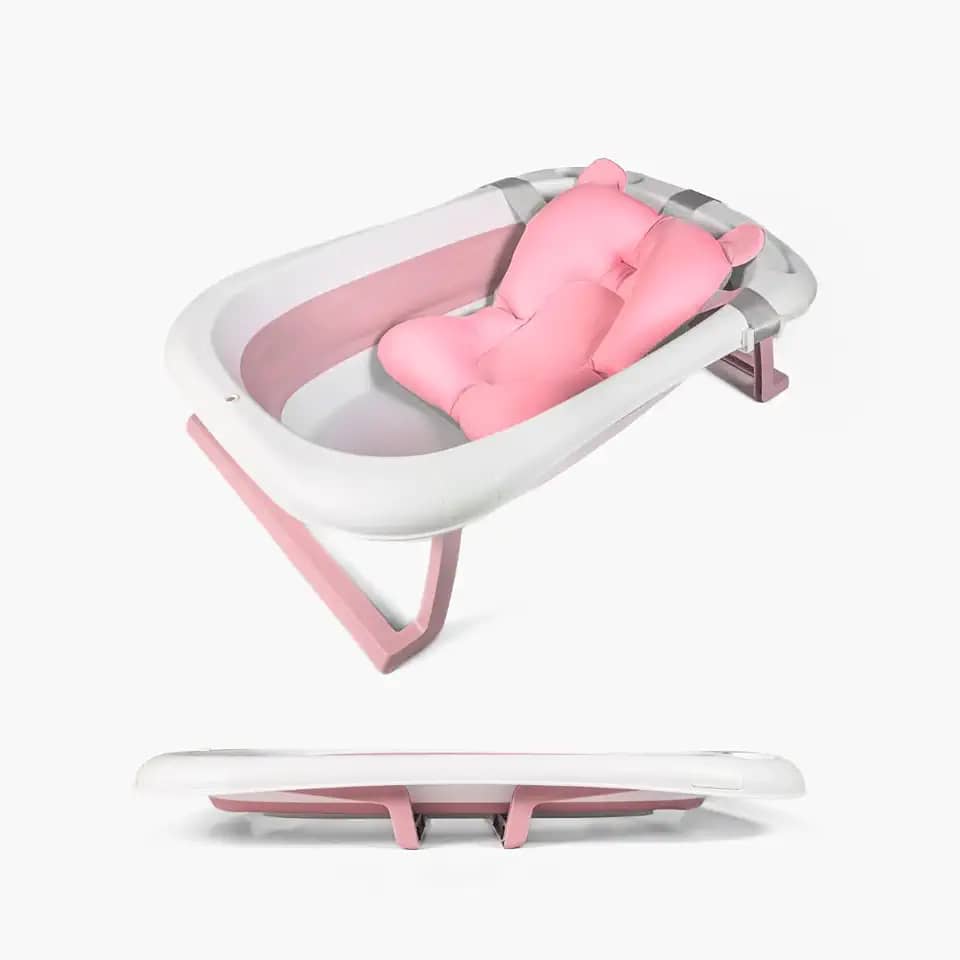 Banheira De Bebê Dobrável Portátil Com Almofada De Banho (Rosa)
