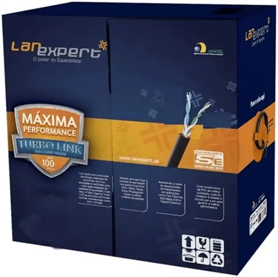 Cabo LAN EXPERT Turbolink CAT 5E Cobre Preto 305 Metros USO Interno e Externo