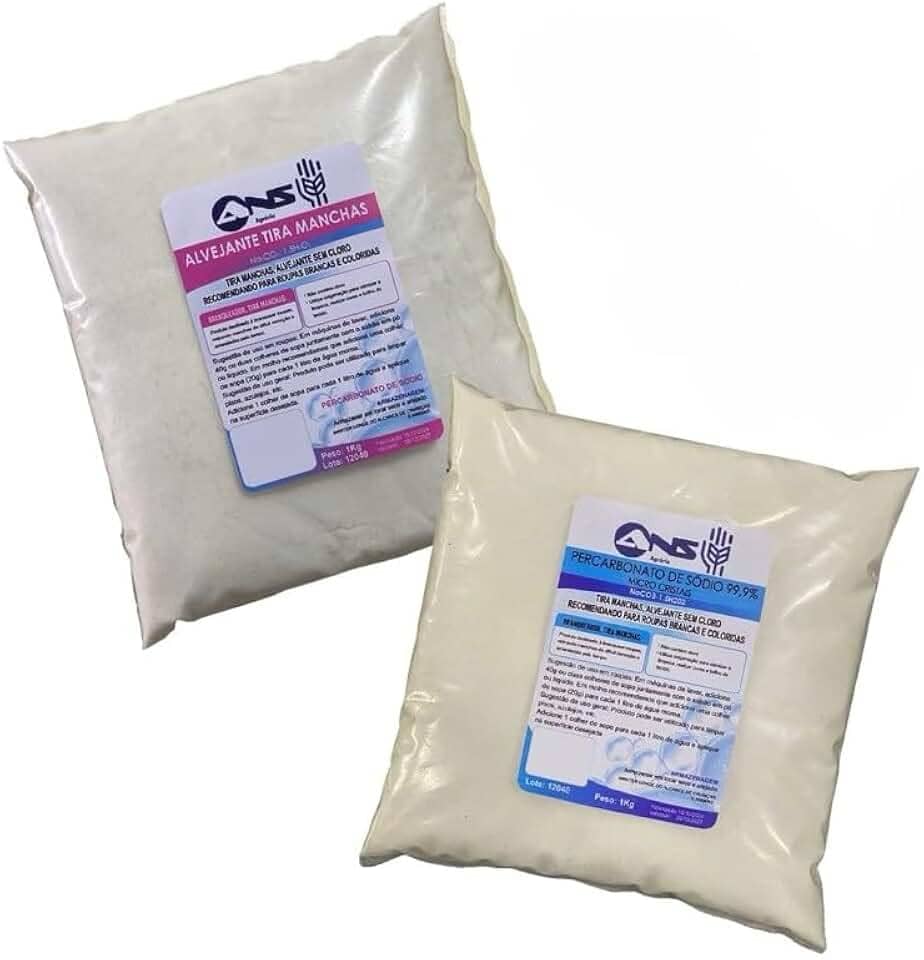 Kit Alvejante em Pó Sem Cloro + Percarbonato de Sódio 2kg | Limpeza Profunda, Tira Manchas e Odor | Seguro para Roupas Brancas e Coloridas | Uso Doméstico e Profissional