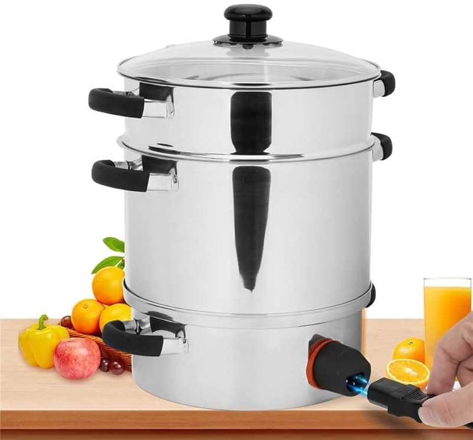 Espremedor elétrico a vapor de 11 litro para cozinha, panela a vapor, multipanela de aço inoxidável com tampa de vidro temperado e acessórios, espremedor automático a vapor para suco caseiro, geleia