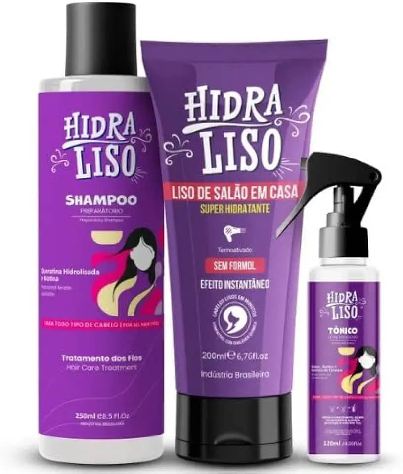 HidraLiso + Shampoo + Termo Spray - Liso de Salao em Casa, Alisante Para Cabelo Organico, Progressiva de Chuveiro Sem Formol