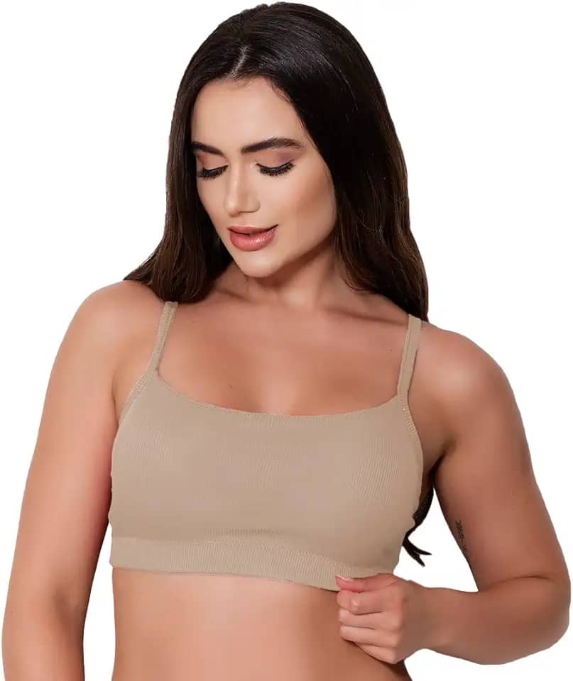 Sutiã Algodão Canelado Com Bojo Soft Top Soutien Confortável Para O Dia A Dia