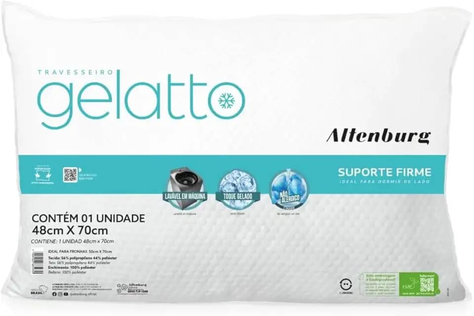 Travesseiro Gelatto Toque Gelado Refrescante Macio Para Quem Dorme de Lado Altenburg