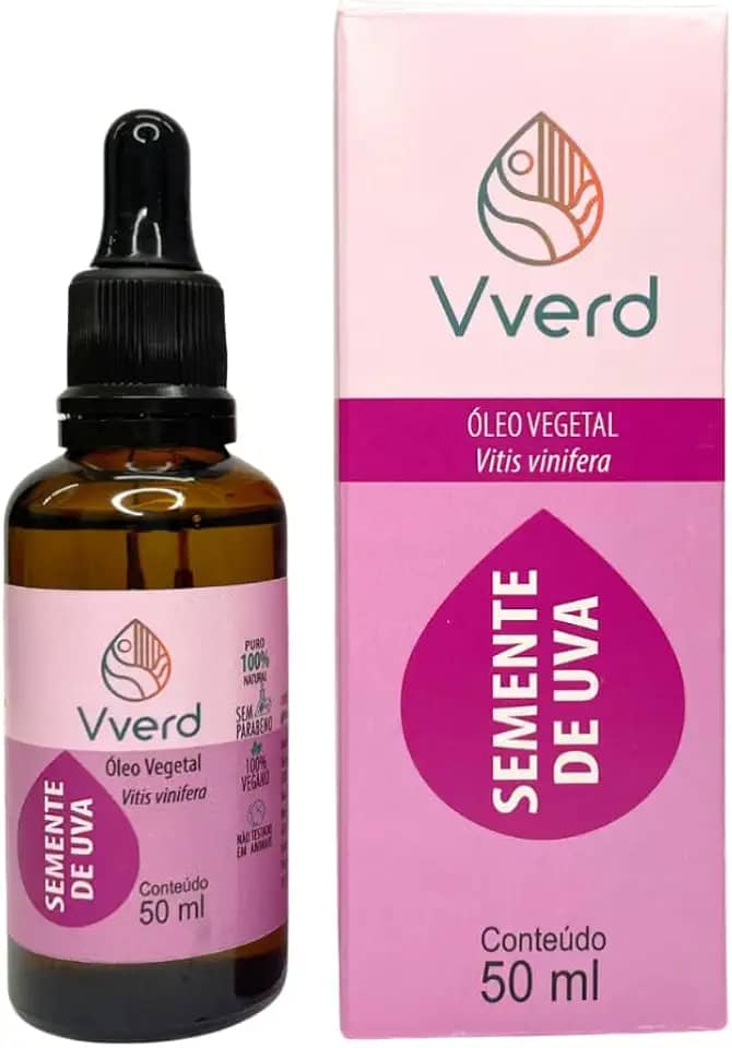 Óleo De Uva 50ml Vegetal Prensado a Frio,100% Puro e Vegano Alto Poder De Hidratação Para Corpo e Rosto Vverd
