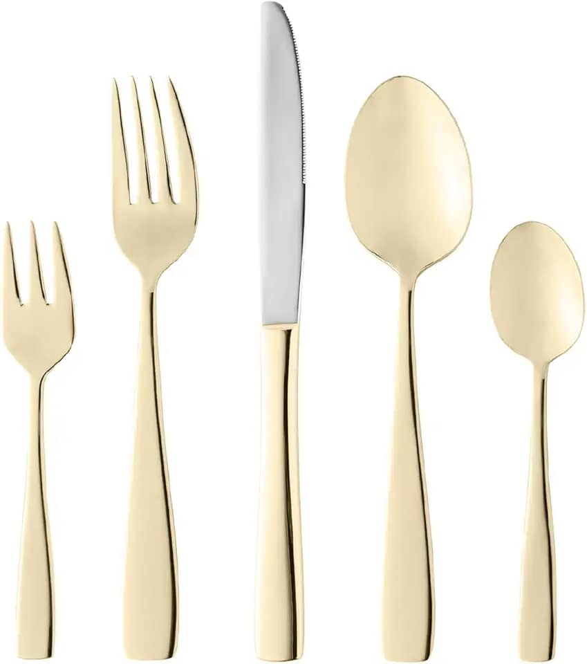 WOLFF - Faqueiro de Aço Inox Pisa Dourado 30 Peças - Mesa Posta - Itens Para Casa - Utensílios de Cozinha - Enxoval - Casamento - Decoração