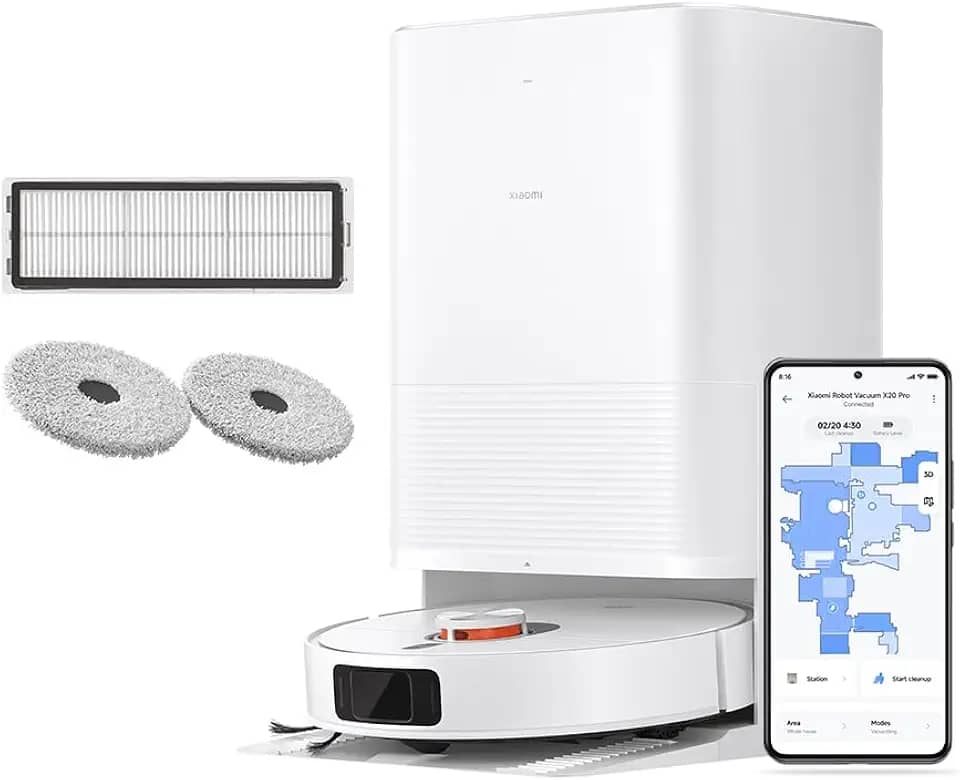 XIAOMI Robot Vacuum X20 Pro - Robot aspirador e limpa-chão com sistema inteligente de navegação a laser (LDS), sucção de 7000 Pa, caminhos de limpeza em zigue-zague, branco (versão ES)