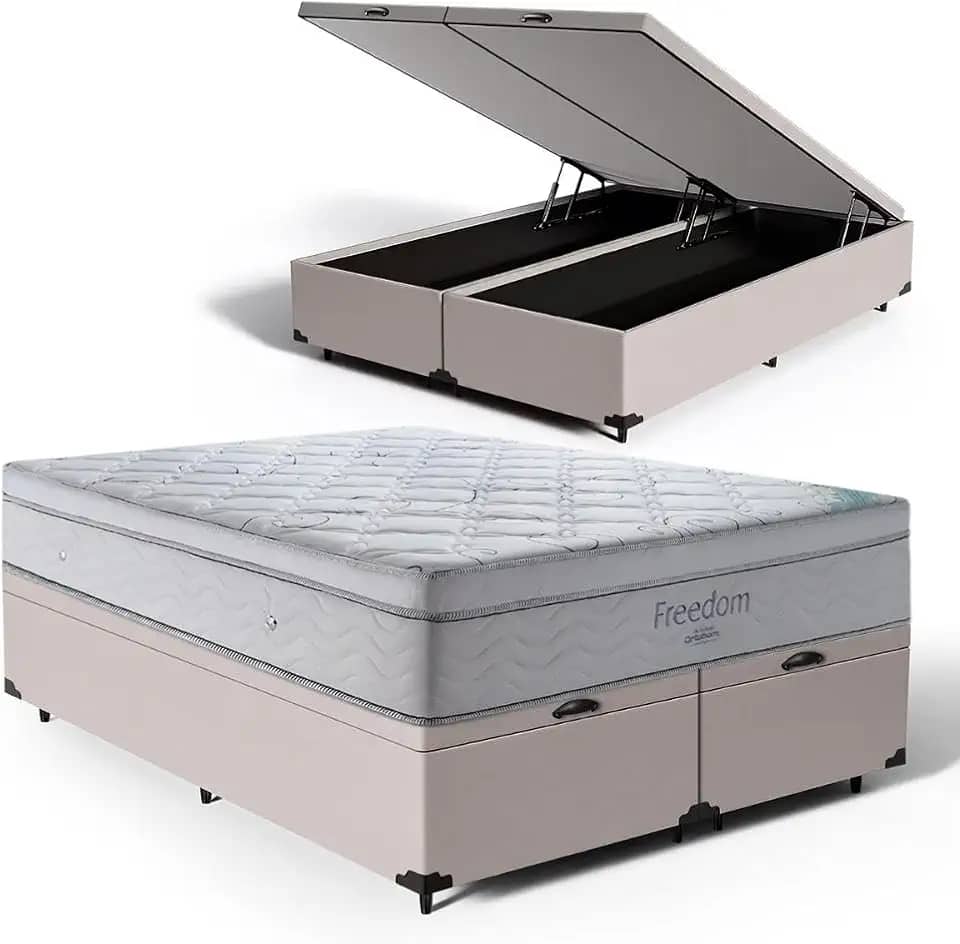 Cama Box Baú com Colchão de Molas Ensacadas D33 Pillow In Ortobom Freedom (Queen)