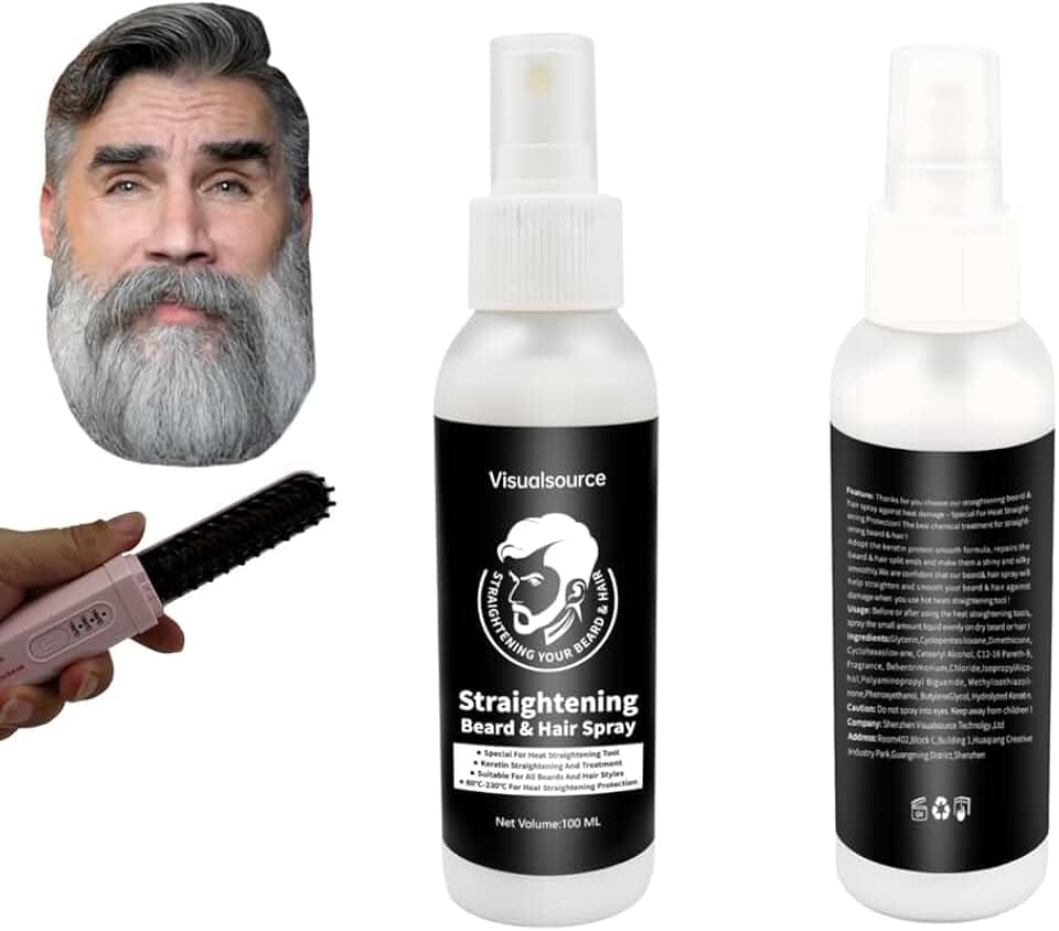 Spray de cabelo masculino para alisamento de barba de 100 ml, spray térmico protetor de 80 °C a 230 °C para proteção de alisamento térmico, estilo evita danos e quebras para cabelo e