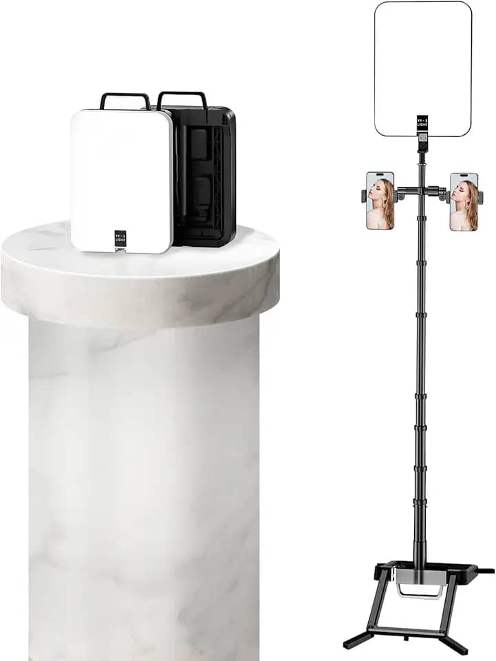 Kit de iluminação de fotografia de vídeo LED para selfie de 35,5 cm, com suporte para celular para iPhone/Android, pode ser usado para gravação de vídeo/transmissão ao vivo ao ar livre/suporte de luz