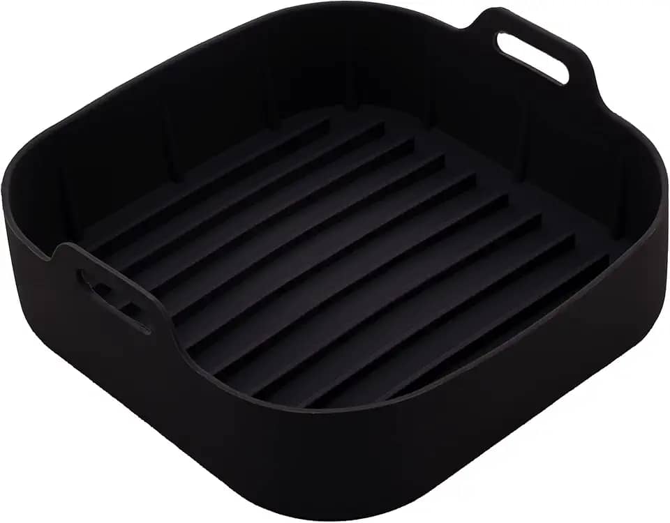 LYOR - Forma Quadrada de Silicone para Air Fryer Preta 20Cm x 7Cm