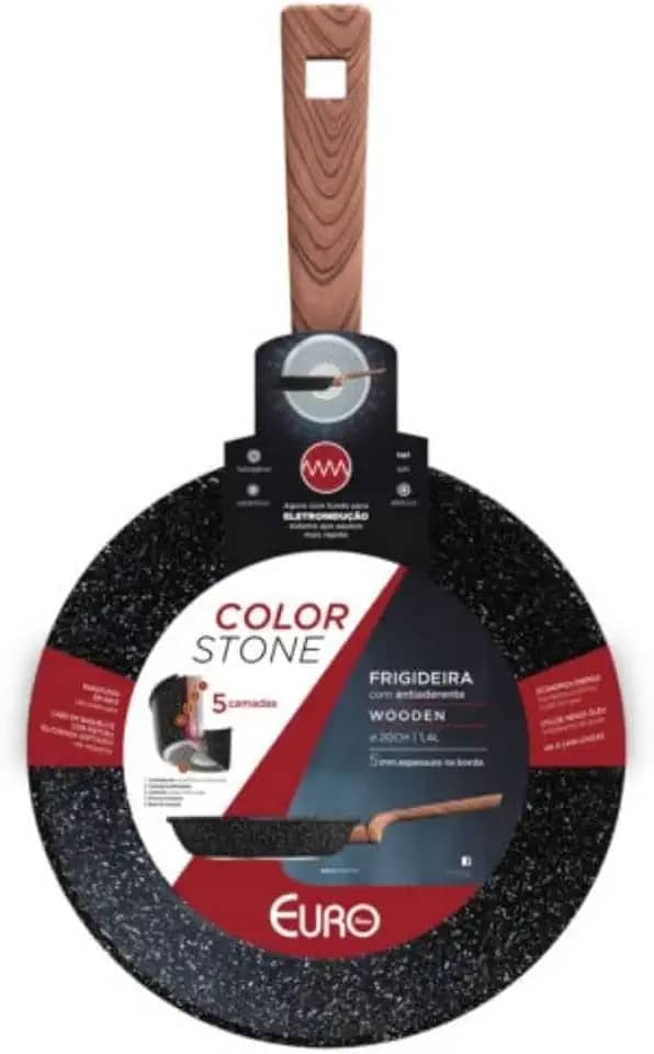 Euro Home - Frigideira de Alumínio 20 cm, 1.4 L com Antiaderente Color Stone Wooden - ALU8204-WD