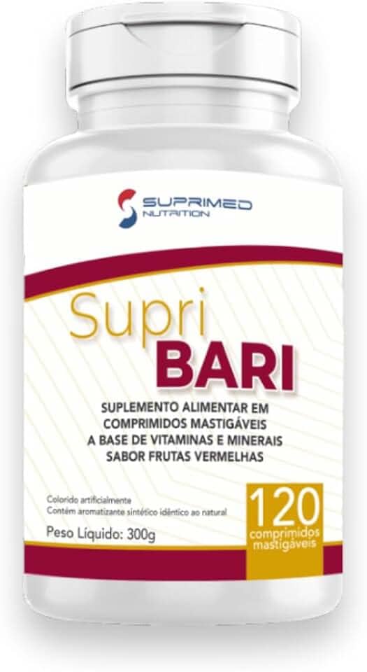 Supri Bari Suplemento de Vitaminas e Minerais Sabor Frutas Vermelhas - 120 Comprimidos Mastigáveis