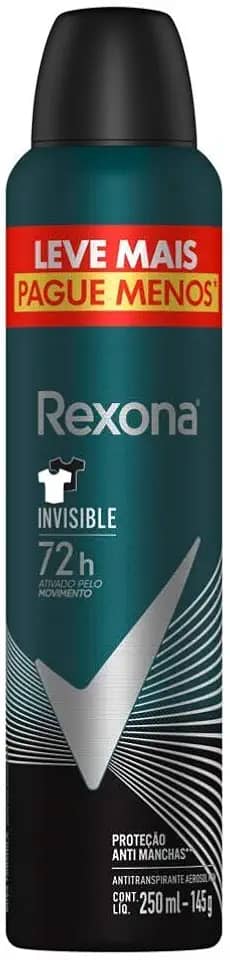 Rexona Antitranspirante Masculino Aerossol Invisible 250 ML, Leve Mais Pague Menos, Embalagem Pode Variar