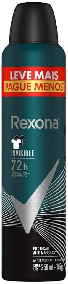 Rexona Antitranspirante Masculino Aerossol Invisible 250 ML, Leve Mais Pague Menos, Embalagem Pode Variar
