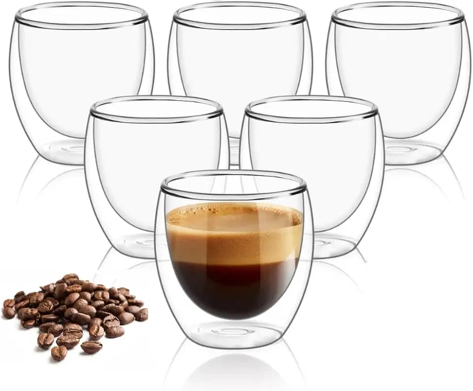 Kit Copos Parede Dupla de Vidro 100 ml Cafe Cha Copo Duplo Isolante Térmico (6)