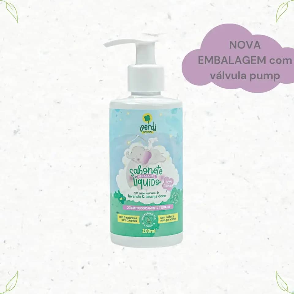 Sabonete Líquido Infantil Vegano Ingredientes Naturais Óleos Essenciais Verdi Natural