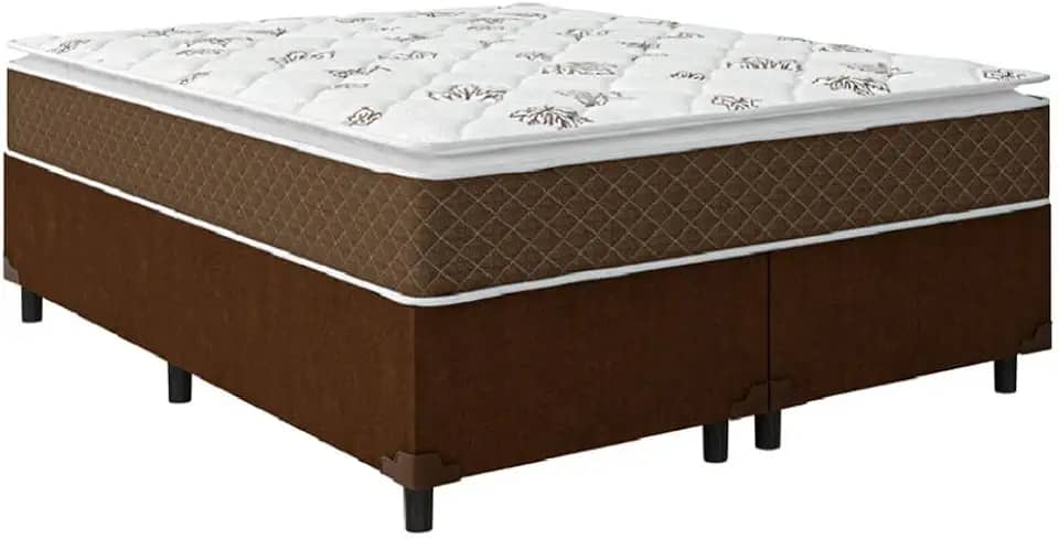 Cama Box Casal Queen Colchão Molas Ensacadas Pillow Top Martino 158x198x63cm Marrom/branco Umaflex -suporta até 120kg por Pessoa