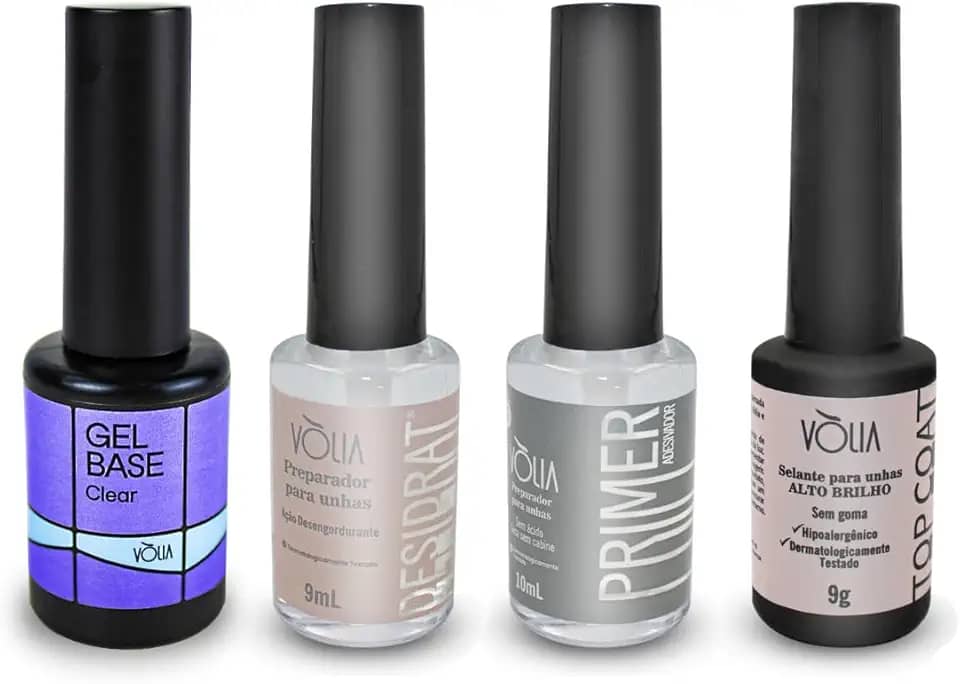 Kit Blindagem Vòlia Gel Base + Primer + Desidrat + Top Coat