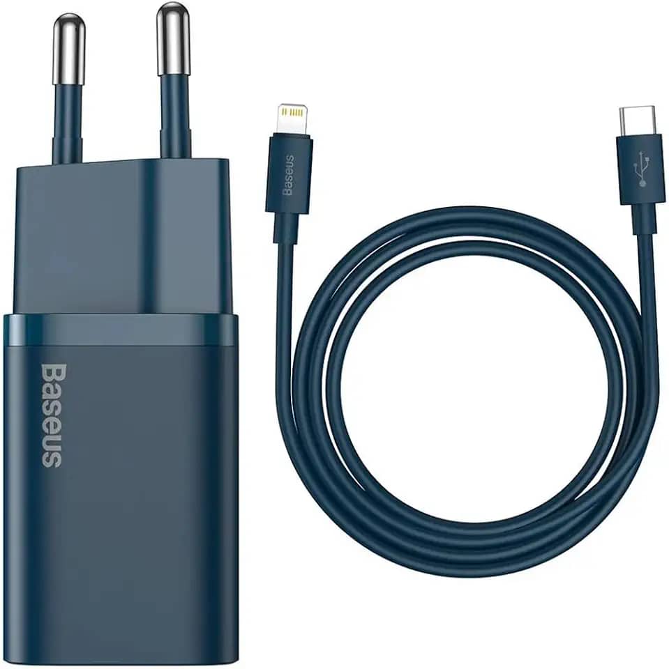 Baseus Kit Carregador Super Si Turbo de 20W/25w Cabo de 1 metro, USB-C para USB-C/USB-C para Lightning, Turbo Pd Android/Iphone/Ipad/notebook (Azul 20W)