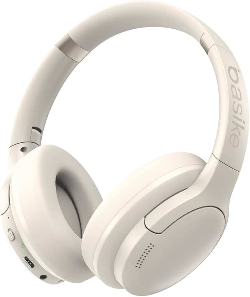 Basike Fone de Ouvido Bluetooth, ANC Cancelamento de Ruído Ativo Headphone Bluetooth 5.3+EDR, Som Surround 3D, Headset com Microfone, Certificação Hi-Pure Audio, 30 horas reprodução, Y6 (Branco)