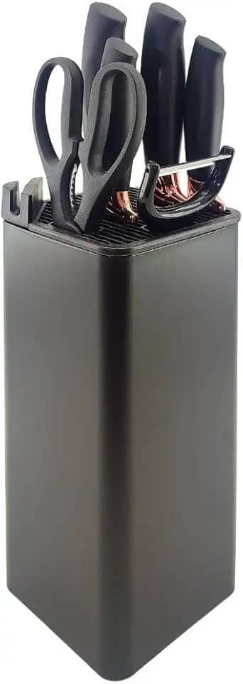 Jogo De Facas Kit Cozinha 8 Peças Cepo Faqueiro Com Afiador