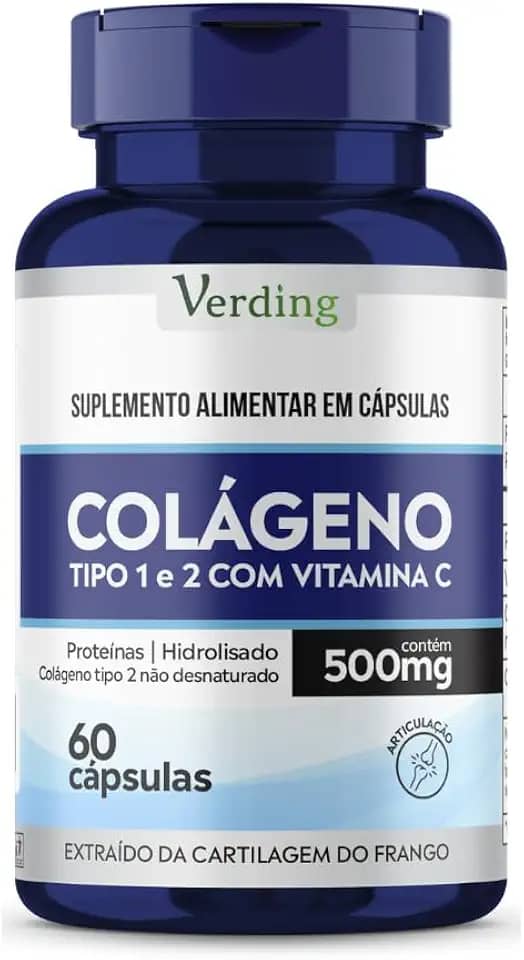 Colageno Tipo 1 E 2 Com Vitamina C 60 Cápsulas - Verding