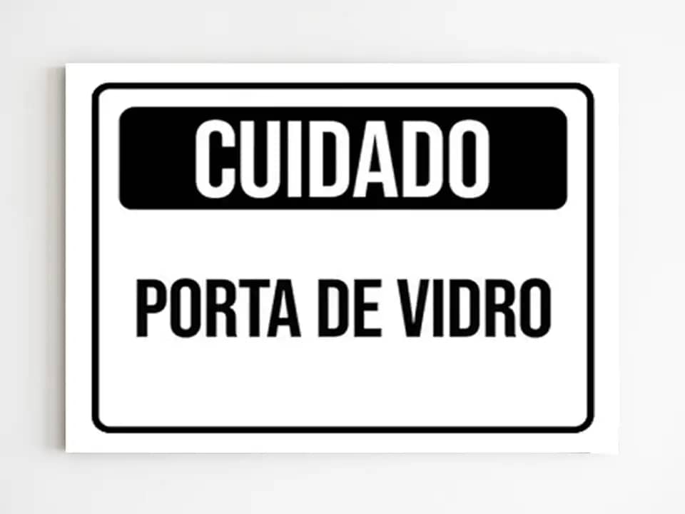 Placa de sinalização cuidado porta de vidro mdf 20x29 a4